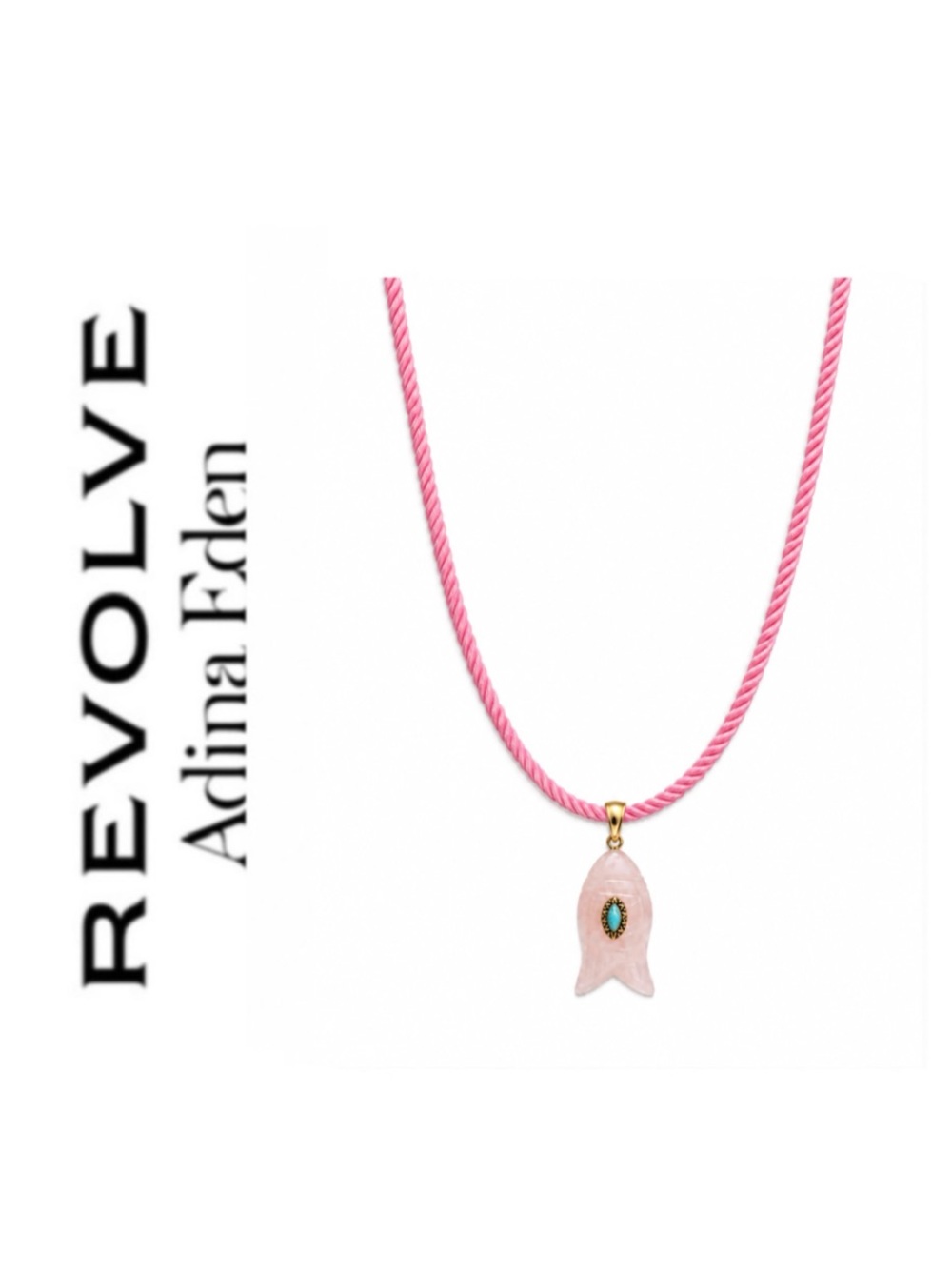 Revolve x Adina Eden Pink Quartz Fish Pendant Faux Leather Rope Necklace Pink